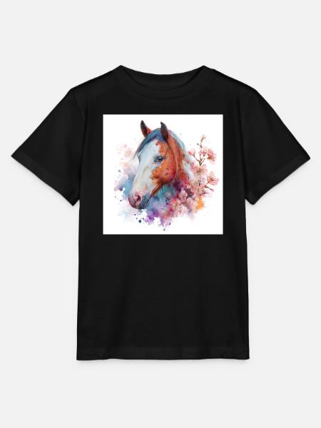 Aquarell Pferdeblüten-Porträt - Stanley/Stella Kinder T-Shirt MINI CREATOR  - Schwarz
