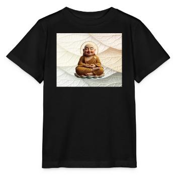 Bouddha sur motif de feuilles - T-shirt bio MINI CREATOR Stanley/Stella Enfant - noir - Devant - Mikhail (115cm)