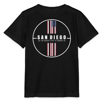 Coordonnées de San Diego - T-shirt bio MINI CREATOR Stanley/Stella Enfant - noir - Devant - Mikhail (115cm)
