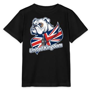 Bouledogue avec drapeau britannique et Big Ben - T-shirt bio MINI CREATOR Stanley/Stella Enfant - noir - Devant - Mikhail (115cm)