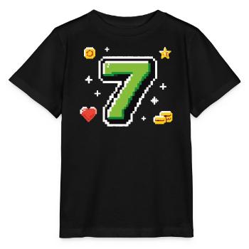 LEVEL 7 Pixel Shirt – Retro Gaming Birthday - Stanley/Stella MINI CREATOR Kids’ T-Shirt - black - Front - Mikhail (115cm)