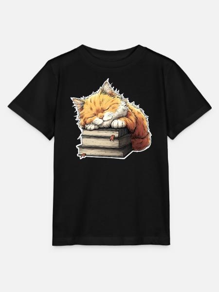 Süße Katze schläft auf Bücherstapel - Stanley/Stella Kinder T-Shirt MINI CREATOR - Schwarz