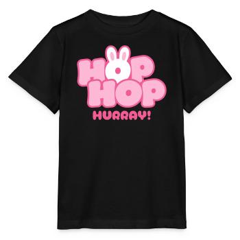 Hop Hop Hurray | Cute Bunny Saying Motif - Stanley/Stella MINI CREATOR Kids’ T-Shirt - black - Front - Mikhail (115cm)