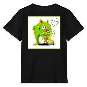 Poisson-chat déguisé en chat en train de sucer des nouilles - T-shirt bio MINI CREATOR Stanley/Stella Enfant - noir - Devant - Mikhail (115cm)