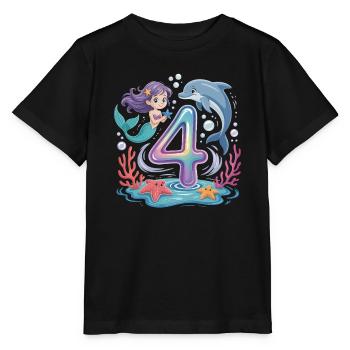 Meerjungfrau 4. Geburtstag 4 Jahre - Stanley/Stella Kinder T-Shirt MINI CREATOR  - Schwarz - Vorne - Mikhail (115cm)