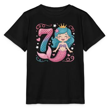 Meerjungfrau 7. Geburtstag 7 Jahre - Stanley/Stella Kinder T-Shirt MINI CREATOR  - Schwarz - Vorne - Mikhail (115cm)