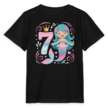 Meerjungfrau 7. Geburtstag 7 Jahre - Stanley/Stella Kinder T-Shirt MINI CREATOR  - Schwarz - Vorne - Mikhail (115cm)