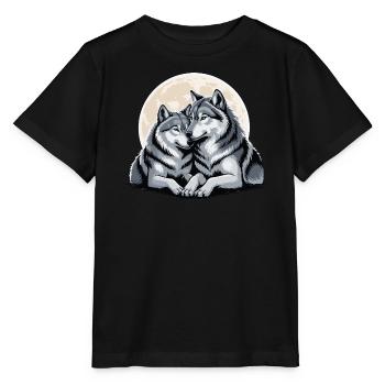 Wolf Paar Liebe Valentinstag - Stanley/Stella Kinder T-Shirt MINI CREATOR  - Schwarz - Vorne - Mikhail (115cm)