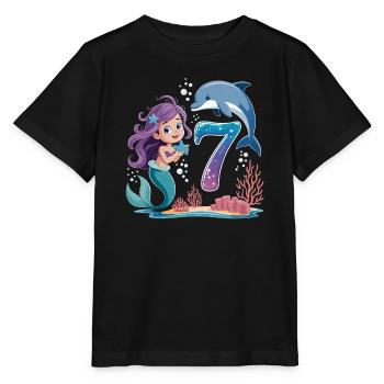 Meerjungfrau 7. Geburtstag 7 Jahre - Stanley/Stella Kinder T-Shirt MINI CREATOR  - Schwarz - Vorne - Mikhail (115cm)