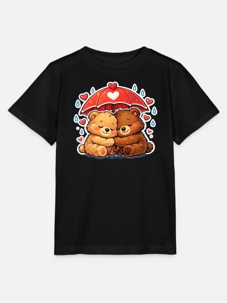 Kuschelbären unter Herzregen - Stanley/Stella Kinder T-Shirt MINI CREATOR  - Schwarz