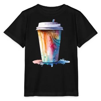 Cappuccino Kaffee Becher Kunst - Stanley/Stella Kinder T-Shirt MINI CREATOR  - Schwarz - Vorne - Mikhail (115cm)