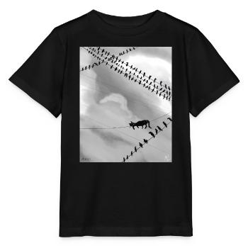 Monochrome cat on Power Lines - Stanley/Stella MINI CREATOR Kids’ T-Shirt - black - Front - Mikhail (115cm)