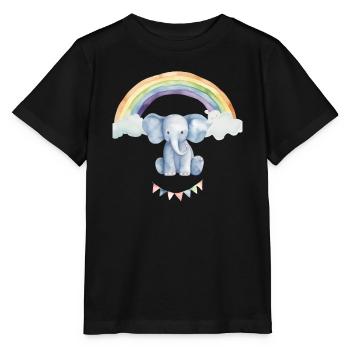 Aquarell Elefant unterm Regenbogen für Kinder - Stanley/Stella Kinder T-Shirt MINI CREATOR  - Schwarz - Vorne - Mikhail (115cm)