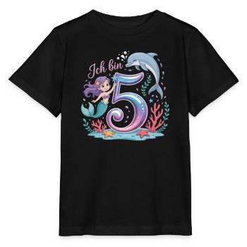 I'm 5 Mermaids Girl 5th Birthday - Stanley/Stella MINI CREATOR Kids’ T-Shirt - black - Front - Mikhail (115cm)
