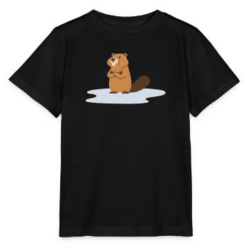 Frecher Biber à Pfütze / Castor dans la flaque - T-shirt bio MINI CREATOR Stanley/Stella Enfant - noir - Devant - Mikhail (115cm)