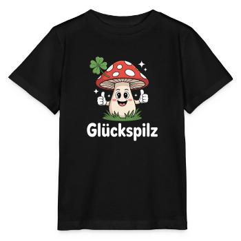 Glückspilz Lustiger Fliegenpilz Mit Kleeblatt - Stanley/Stella Kinder T-Shirt MINI CREATOR  - Schwarz - Vorne - Mikhail (115cm)