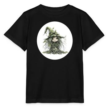 Bosfee goblin in het bladbos - Stanley/Stella Kinder-T-shirt MINI CREATOR  - zwart - Voor - Mikhail (115cm)