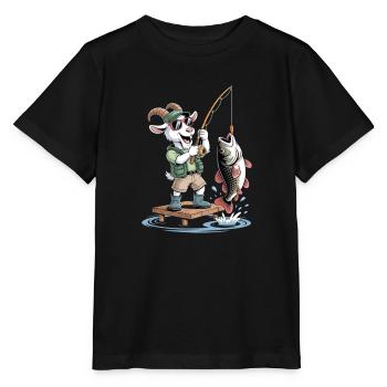 Chèvre de pêche amusante avec une grosse prise de poisson - T-shirt bio MINI CREATOR Stanley/Stella Enfant - noir - Devant - Mikhail (115cm)