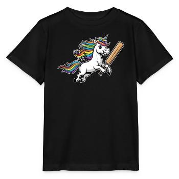 Unicorn cricket with colorful rainbow mane - Stanley/Stella MINI CREATOR Kids’ T-Shirt - black - Front - Mikhail (115cm)