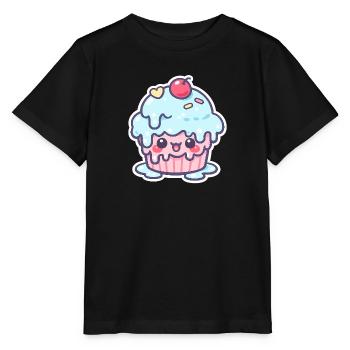 Cupcake Kawaii avec glaçage bleu - T-shirt bio MINI CREATOR Stanley/Stella Enfant - noir - Devant - Mikhail (115cm)