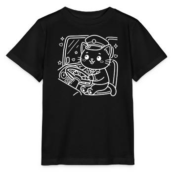 Kawaii Katze Busfahrer - Stanley/Stella Kinder T-Shirt MINI CREATOR  - Schwarz - Vorne - Mikhail (115cm)
