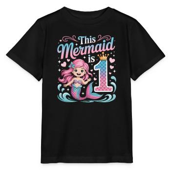 Sirène 1er anniversaire 1 année - T-shirt bio MINI CREATOR Stanley/Stella Enfant - noir - Devant - Mikhail (115cm)