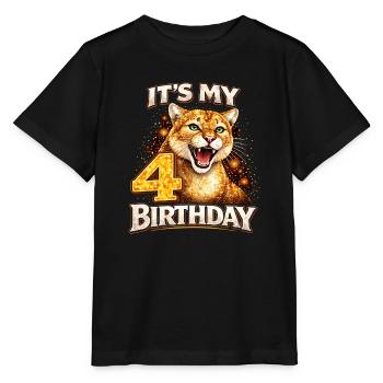 C’est mon 4e anniversaire léopard Kinder Geburtstag - T-shirt bio MINI CREATOR Stanley/Stella Enfant - noir - Devant - Mikhail (115cm)