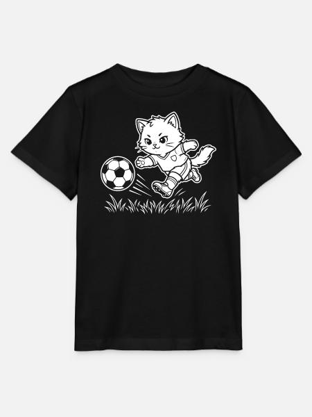 Fußball Kawaii Katze - Stanley/Stella Kinder T-Shirt MINI CREATOR - Schwarz