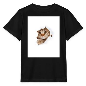 Chaton à coucou à travers une déchirure de papier - T-shirt bio MINI CREATOR Stanley/Stella Enfant - noir - Devant - Mikhail (115cm)
