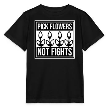 Cueillez des fleurs, pas des disputes, fleurs Paix Logo drôle - T-shirt bio MINI CREATOR Stanley/Stella Enfant - noir - Devant - Mikhail (115cm)