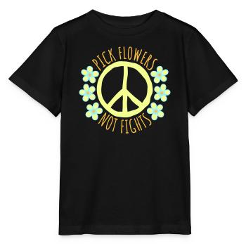 Cueillez des fleurs, pas des disputes, fleurs Paix Logo drôle - T-shirt bio MINI CREATOR Stanley/Stella Enfant - noir - Devant - Mikhail (115cm)