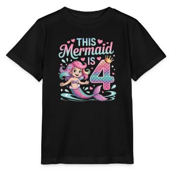 Meerjungfrau 4. Geburtstag 4 Jahre - Stanley/Stella Kinder T-Shirt MINI CREATOR  - Schwarz - Vorne - Mikhail (115cm)