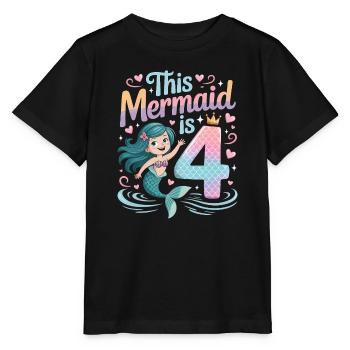 Meerjungfrau 4. Geburtstag 4 Jahre - Stanley/Stella Kinder T-Shirt MINI CREATOR  - Schwarz - Vorne - Mikhail (115cm)