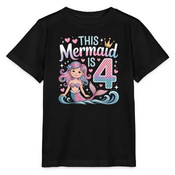 Meerjungfrau 4. Geburtstag 4 Jahre - Stanley/Stella Kinder T-Shirt MINI CREATOR  - Schwarz - Vorne - Mikhail (115cm)