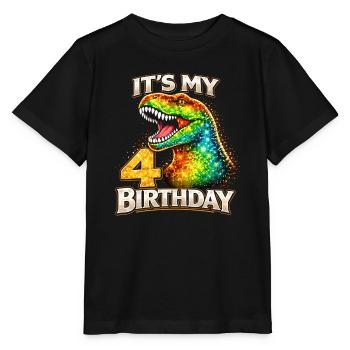 Its My 4 Birthday Dino Geburtstag - Stanley/Stella Kinder T-Shirt MINI CREATOR  - Schwarz - Vorne - Mikhail (115cm)