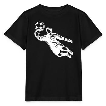 Fußballtorwart bei einer Glanzparade im Sprung - Stanley/Stella Kinder T-Shirt MINI CREATOR  - Schwarz - Vorne - Mikhail (115cm)