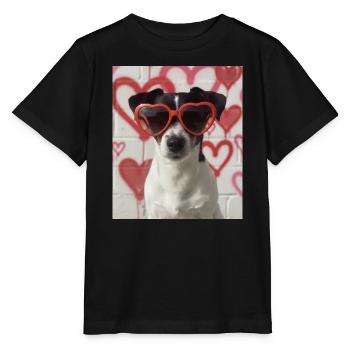 Herzbrille Hund im Graffiti Herz - Stanley/Stella Kinder T-Shirt MINI CREATOR  - Schwarz - Vorne - Mikhail (115cm)