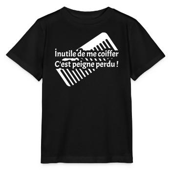 ICH MUSS MEINE HAARE NICHT MACHEN, ES IST EIN VERLORENER KAMM! - Stanley/Stella Kinder T-Shirt MINI CREATOR  - Schwarz - Vorne - Mikhail (115cm)