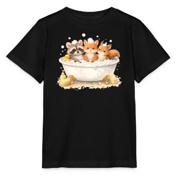 Illustration de la baignée d’animaux de la forêt mignons - T-shirt bio MINI CREATOR Stanley/Stella Enfant - noir - Devant - Mikhail (115cm)