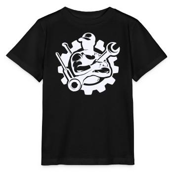 Schrauberkraft im Zahnrad-Design - Stanley/Stella Kinder T-Shirt MINI CREATOR  - Schwarz - Vorne - Mikhail (115cm)
