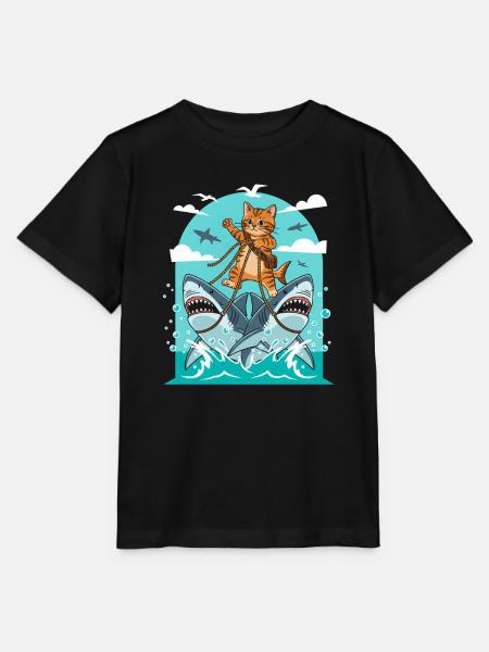 Kätzchen auf Haiabenteuer - Stanley/Stella Kinder T-Shirt MINI CREATOR - Schwarz