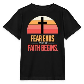 Fear Ends Where Faith Begins Retro Sonnenuntergang - Stanley/Stella Kinder T-Shirt MINI CREATOR  - Schwarz - Vorne - Mikhail (115cm)