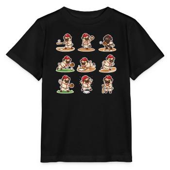 Suesser Mops Baseball Spieler Lustiger Hund Sport - Stanley/Stella Kinder T-Shirt MINI CREATOR  - Schwarz - Vorne - Mikhail (115cm)