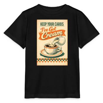 Les glucides disparus, la crème ici | Keto Retro - T-shirt bio MINI CREATOR Stanley/Stella Enfant - noir - Devant - Mikhail (115cm)