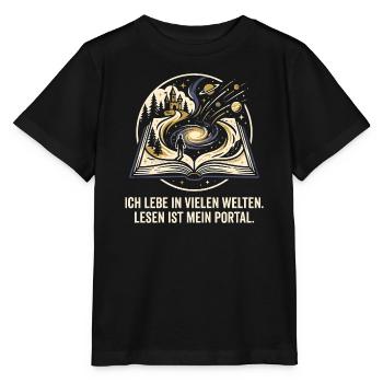 Lesen Portal zu Welten - Bücher Design - Stanley/Stella Kinder T-Shirt MINI CREATOR  - Schwarz - Vorne - Mikhail (115cm)