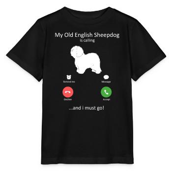 Old English Sheepdog Calling Phone Screen - Stanley/Stella MINI CREATOR Kids’ T-Shirt - black - Front - Mikhail (115cm)