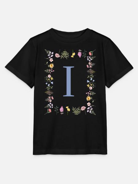 Florale Initial "I" Blumenmonogramm - Stanley/Stella Kinder T-Shirt MINI CREATOR  - Schwarz