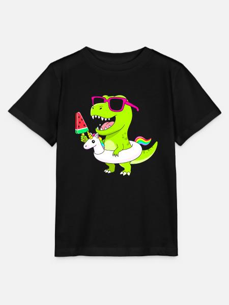 Neon-Dino mit Eis und Einhorn - Stanley/Stella Kinder T-Shirt MINI CREATOR - Schwarz
