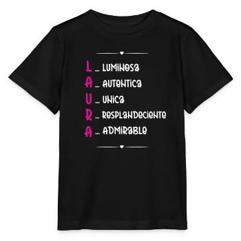 Laura: Personalisierter Name - Stanley/Stella Kinder T-Shirt MINI CREATOR  - Schwarz - Vorne - Mikhail (115cm)