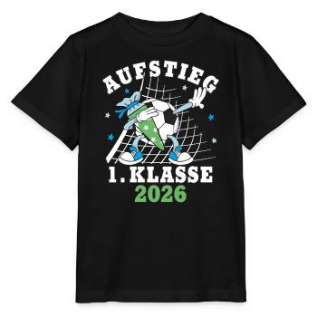 Einschulung Aufstieg 1. Klasse 2026 Fußball - Stanley/Stella Kinder T-Shirt MINI CREATOR  - Schwarz - Vorne - Mikhail (115cm)